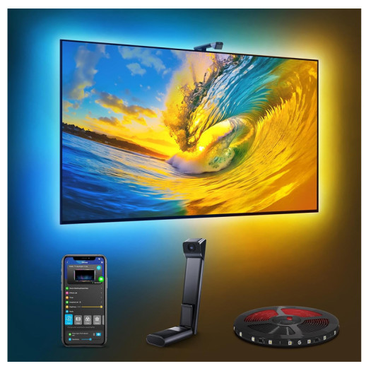 Govee TV Backlight 3 Lite with Fish-Eye Correction Function Sync to 55-65 Inch TVs, 11.8ft RGBICW Wi-Fi TV LED Backlight with Camera, 4 Colors in 1 Lamp Bead, Voice and APP Control, Adapter - H6099